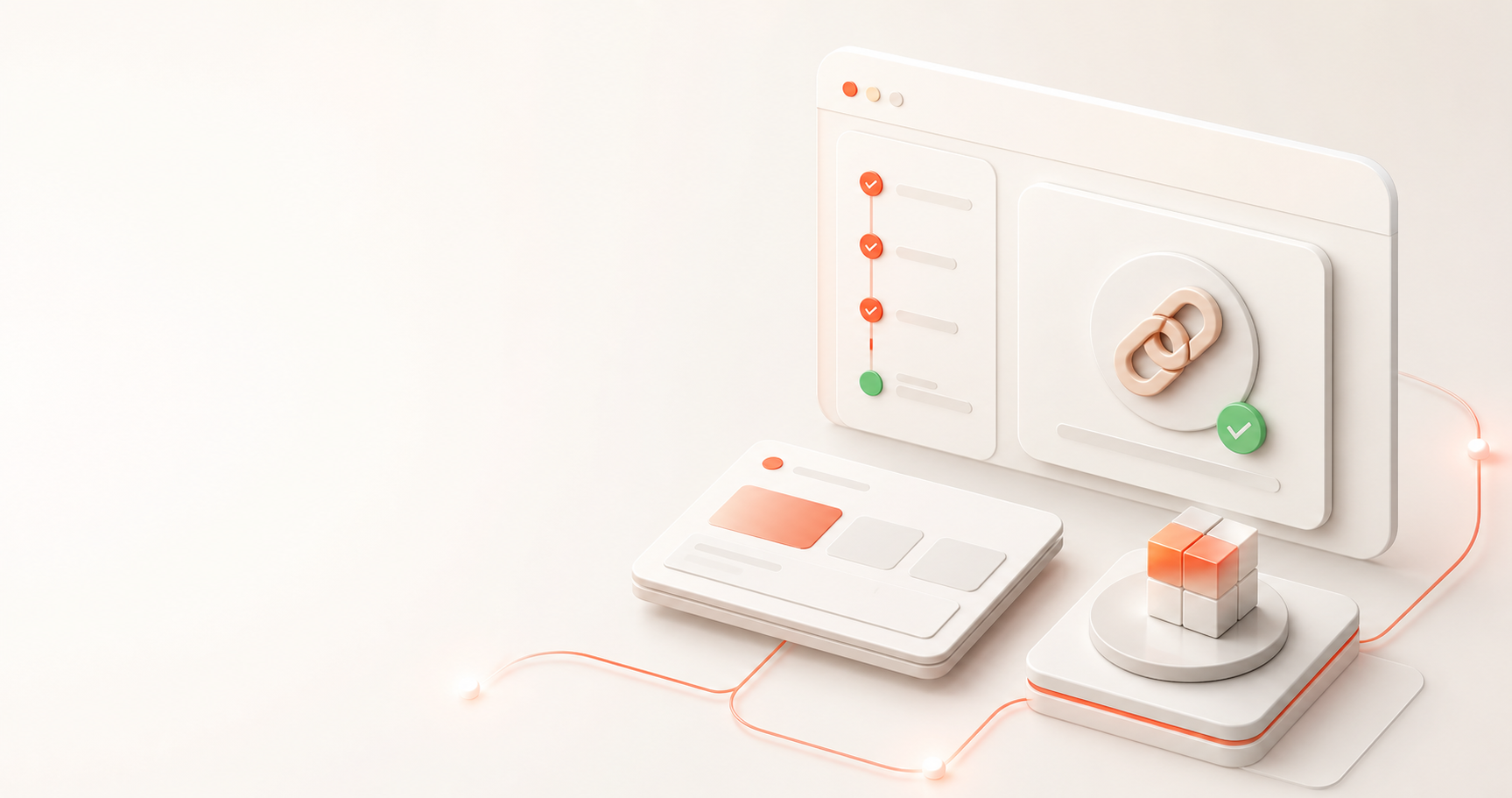 A bright product illustration of a client connection request becoming a ready-to-launch workspace.
